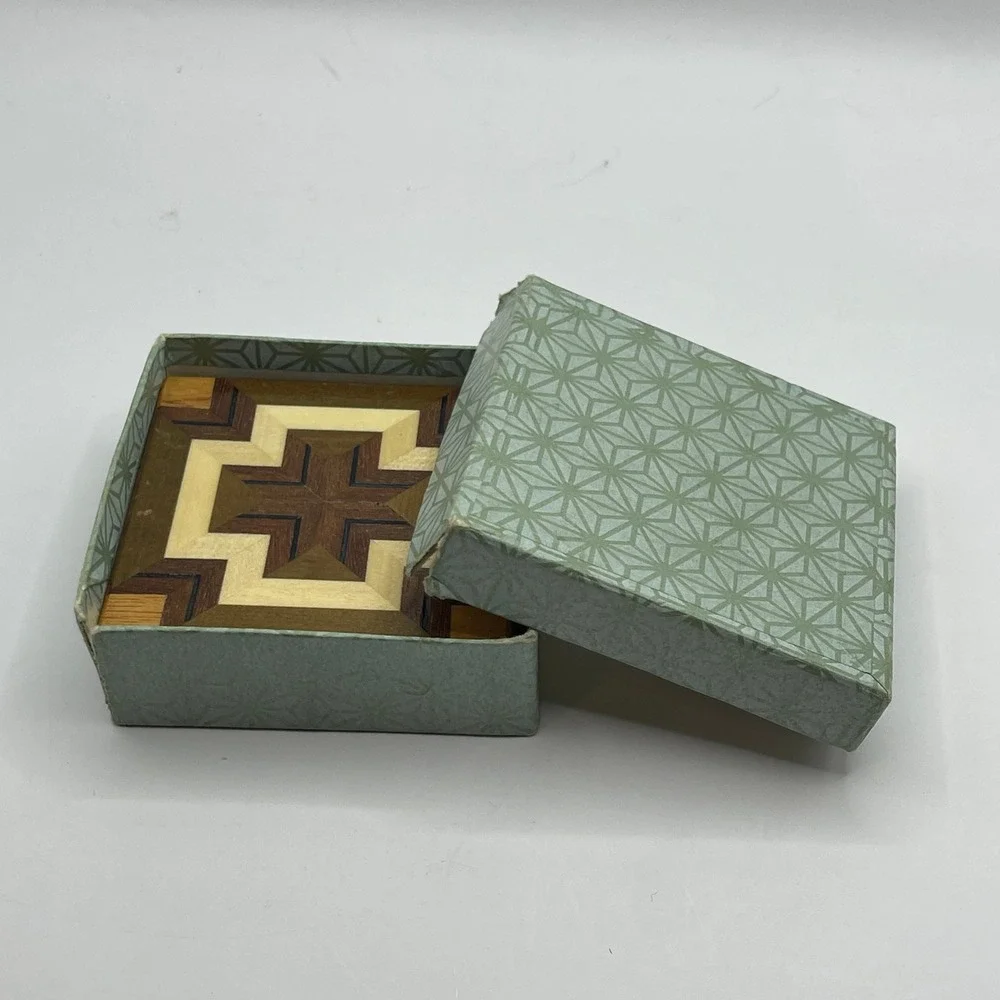 Vintage Wood Mosaic Coasters Set of 5 Star Pattern MCM Bar Parque 3X3 inches